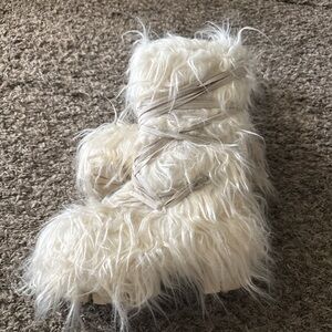 Darker Wavs Platform Beige white faux fur furry fall boot dollskill